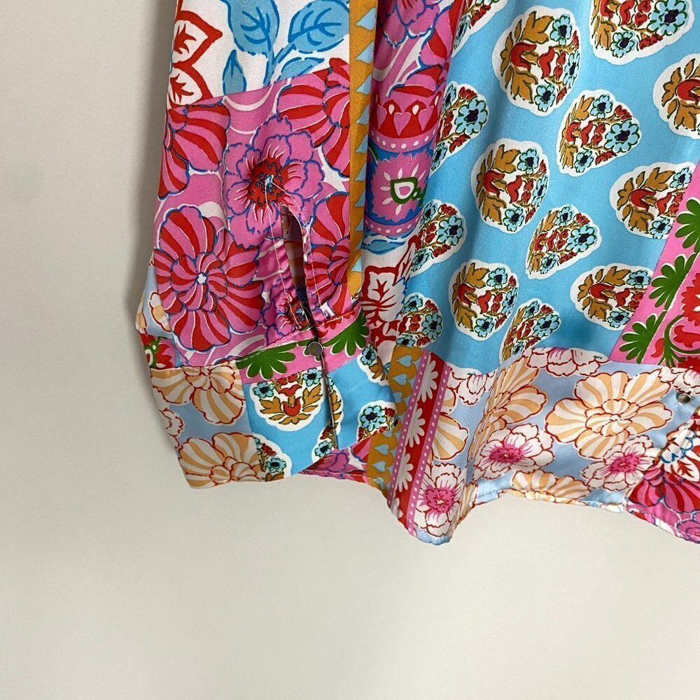 Zara Patchwork Printed Button Up Shirt Long Sleev… - image 5